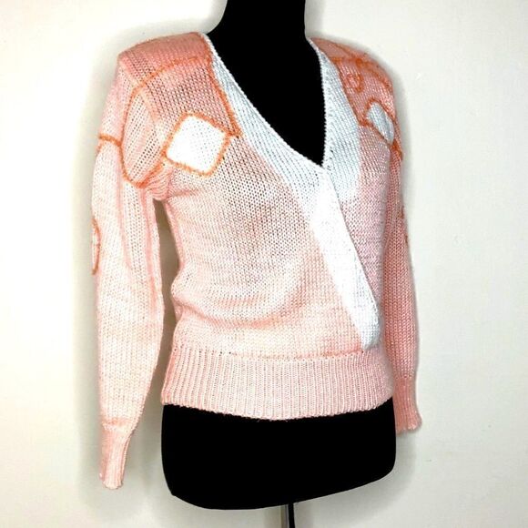 CHARLOTTE Van HORNE V-neck Sweater, Peach Coral Pink - Picture 1 of 10